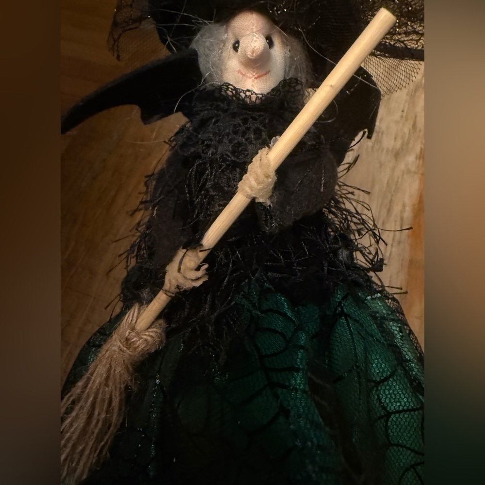 Halloween Witch Green Black Spiderweb Skirt 11x6